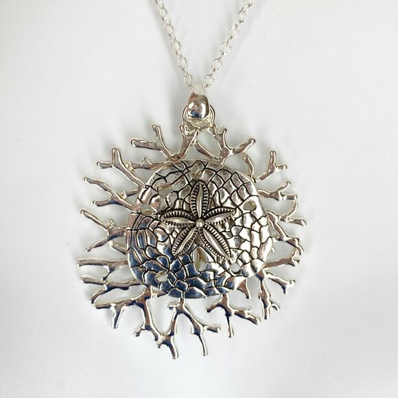 Sand Dollar Coral Jewelry Sea Life Earrings Necklace SET Silver Ocean Beach NEW - Picture 5 of 6